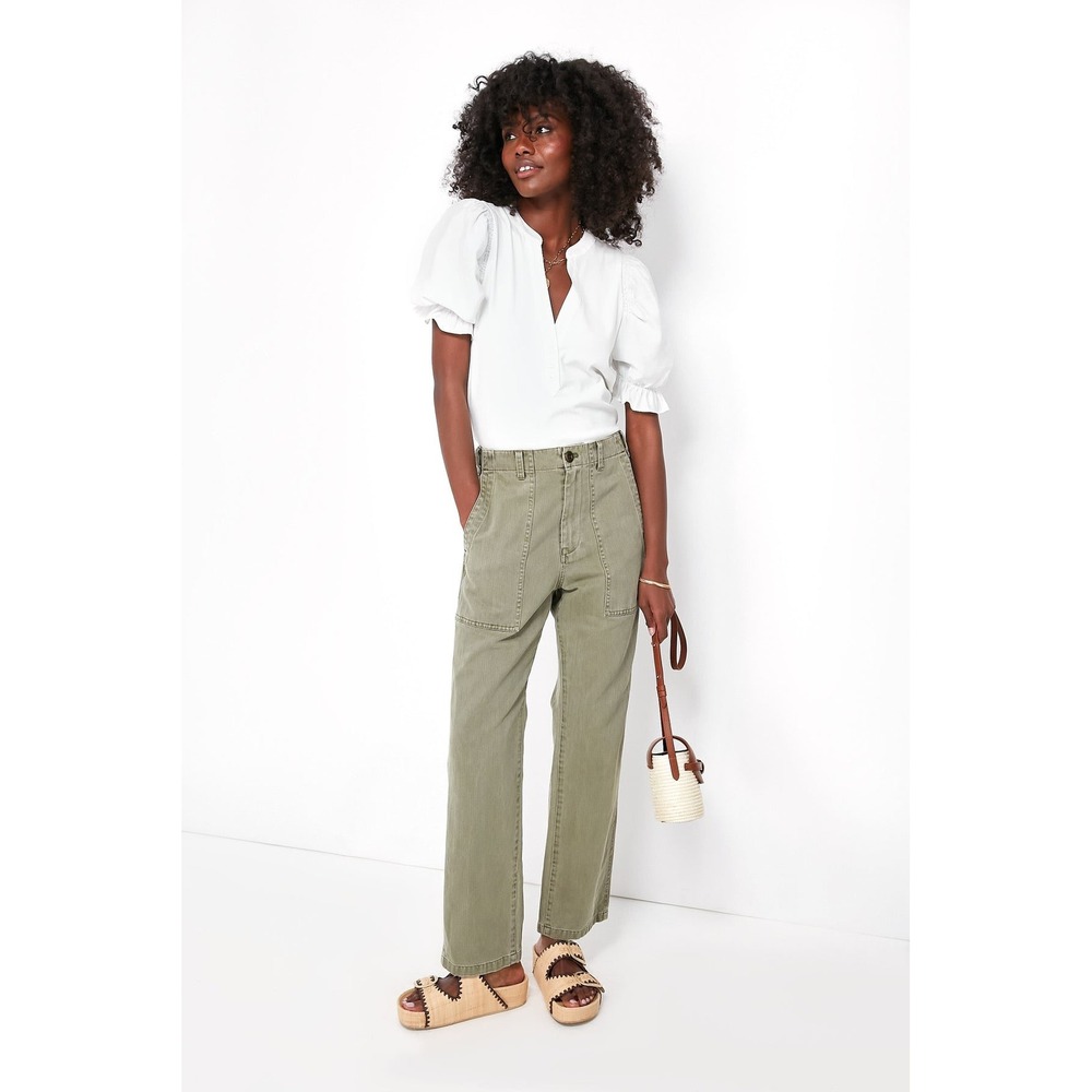 Madewell Herringbone Military Workwear Utility Straight Leg Pants Olive Green 24